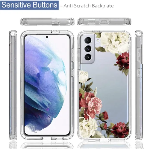 Vista 5 de Funda para Samsung Galaxy S21 Plus 5G, Samsung S21+ SM-G996U con protector de pantalla de vidrio templado, funda protectora de cuerpo completo