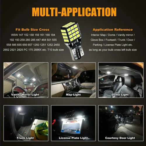 Vista 6 de 48-LEDs Launch T10 194 2825 Bombilla LED Blanca 6000K 12V Super Brillante 158 160 168 175 W5W 168NA 194NA Reemplazo para Luz Interior de Coche
