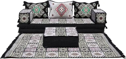 Vista 28 de arabicsofa Juego de sofá de piso árabe esquinero en forma de L - Asiento Majlis marroquí para sala de estar