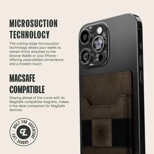 Vista 4 de Groove Life Groove Wallet Go - Soporte para tarjetas de crédito con tecnología de microsucción intercambiable minimalista para hombre con Magsafe