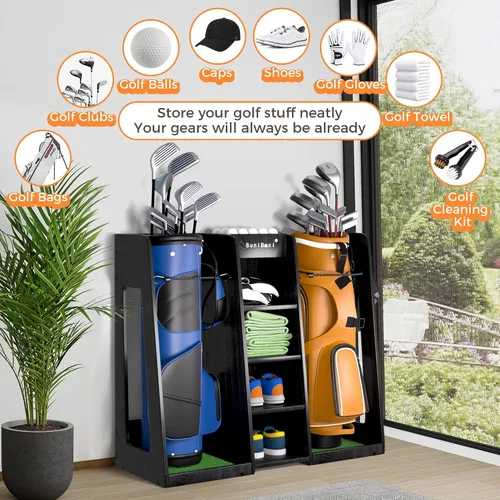 Vista 7 de Organizador de bolsas de golf de madera para garaje