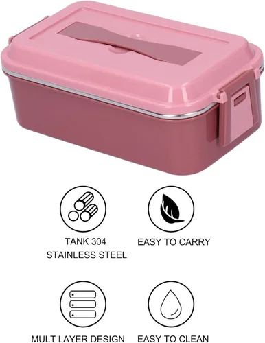 Vista 7 de Portable Stainless Steel Lunch Box, Bento Insulated Rectangular Rice Box, Single Layer Food Container with Handle for Home and School Use