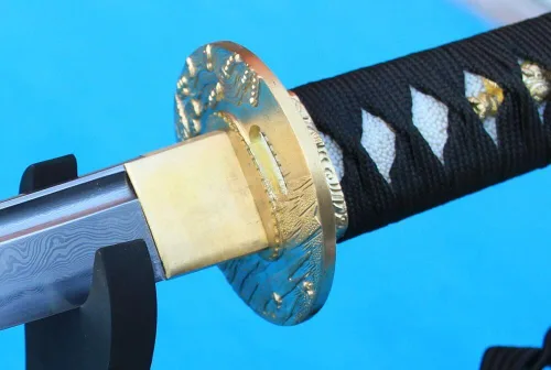 Vista 7 de Espada samurái japonesa de 41 pulgadas con patrón de arcilla de acero templada, espada Katana real afilada