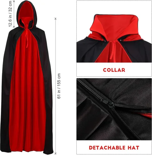 Vista 7 de NOLITOY Capa con capucha de Halloween para mujeres y hombres, capa de bruja vampiro para adultos, capa de Halloween para cosplay, disfraz y fiesta