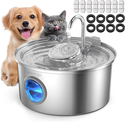 Vista 10 de Invengo Fuente de agua para gatos de acero inoxidable, fuente para mascotas de 108 oz/3.2 L con gran ventana de nivel de agua, dispensador