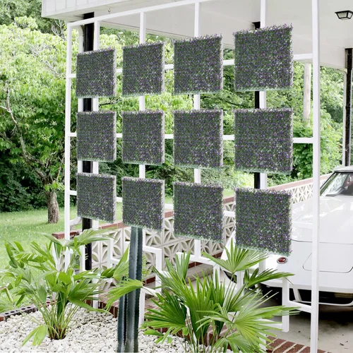 Vista 7 de E&K Panel de valla de plantas artificiales de 20 x 20 pulgadas, hojas sintéticas, césped, panel de privacidad para interiores y exteriores