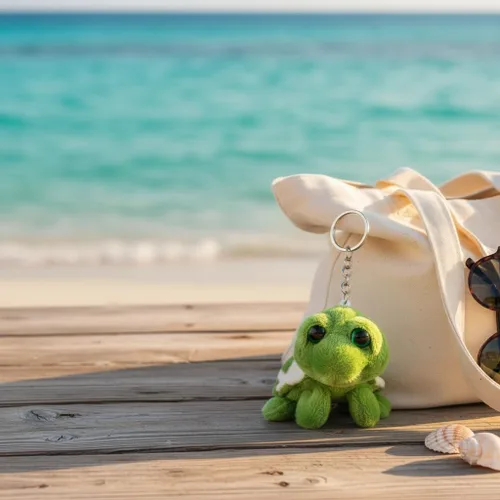 Vista 4 de Jowxsx Mini criaturas marinas verde tortuga muñeca llavero regalo peluche llavero de dibujos animados bolsa colgante auto animal decoración coche