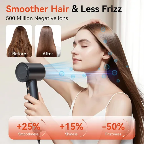 Vista 3 de Secador de pelo con difusor 180000RPM Profesional Salon Secador de alta Negro oscuro