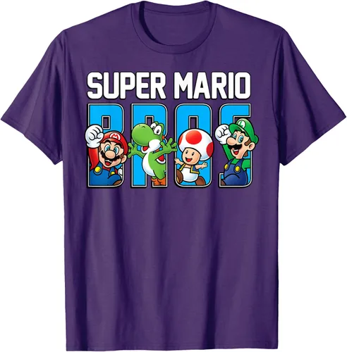 Vista 65 de Super Mario Bros Characters Letter Fill Graphic T-Shirt Camiseta, Negro