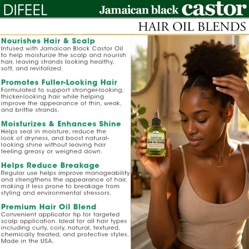 Vista 5 de Difeel - Mezcla de aceite de ricino negro jamaicano, tamaño de viaje, 2.5 onzas