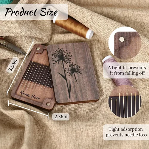Vista 2 de Estuche de agujas personalizado con nombre, soporte para agujas de fotos, regalo de almacenamiento de costura para mamá, esposa, abuela (nombre)