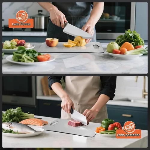 Vista 4 de Tabla de cortar, tabla de cortar de acero inoxidable para cocina, carne, frutas, verduras, S 11.5 x 8 pulgadas