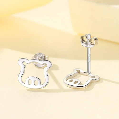Vista 3 de Bonitos aretes pequeños de cerdo hueco para mujeres, adolescentes, niñas, cartílago, tragus, orejas sensibles, plata de ley S925, delicados