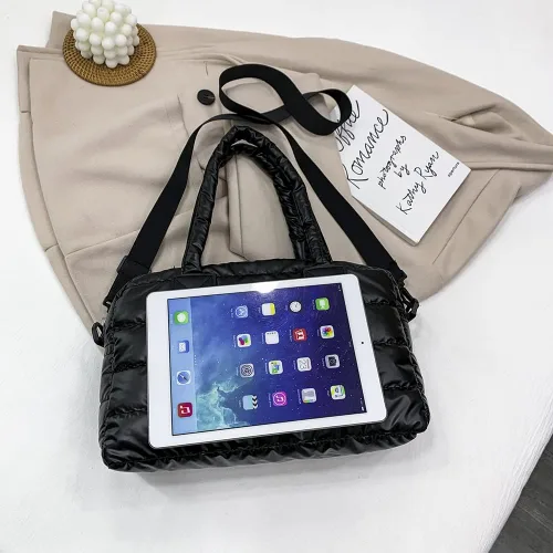 Vista 3 de Bolso de mano acolchado para mujer, acolchado de algodón acolchado, bolsa de hombro acolchada de invierno