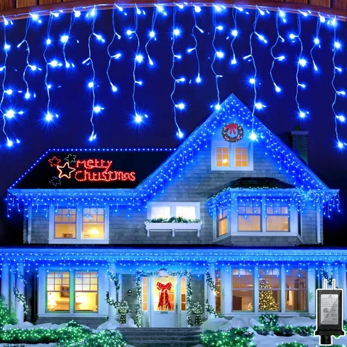 Vista 10 de 612 luces LED de Navidad para exteriores de 60 pies, 136 gotas de hielo, 12 modos profesionales con temporizador de memoria y brillo, tira de luces