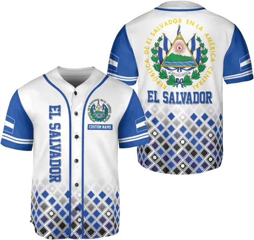 Vista 10 de Camiseta de béisbol de El Salvador personalizada,Camiseta personalizada con la bandera salvadoreña,Orgulloso Jersey Salvadoreña,Jersey del orgullo