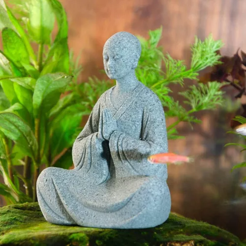 Vista 7 de Happyyami Bonsái - 2 figuras de monje de piedra, estatuas de Buda zen, esculturas de monje de pie para paisaje al aire libre, decoración de jardín