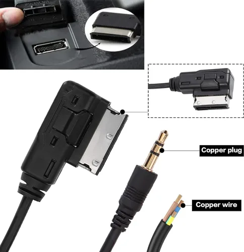 Vista 4 de Cable auxiliar AMI MDI MMI de 6.6 pies, adaptador de interfaz de música de audio Jack de 0.138 in, cable MP3 auxiliar para Audi