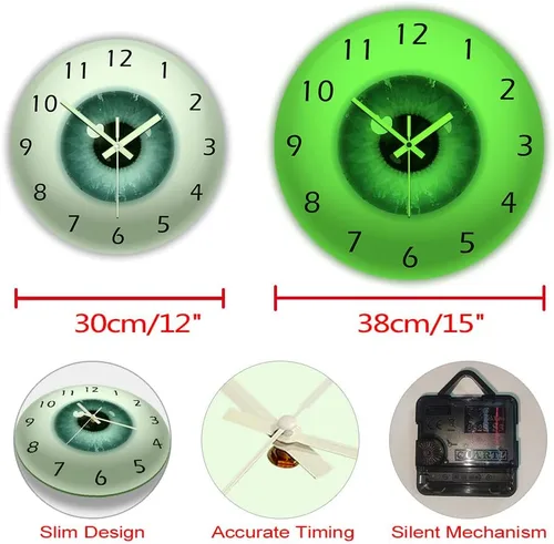 Vista 7 de The Geeky Days Reloj de pared de globo ocular de 12 pulgadas, reloj de ojos que brilla en la oscuridad, visión de núcleo de pupila, oftalmología