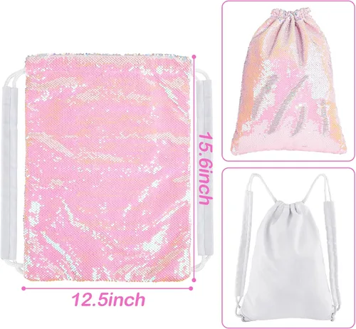 Vista 3 de MHJY Mochila brillante con cordón y lentejuelas de sirena, bolsa de baile deportiva, gimnasio, playa, natación, mochila de cumpleaños, bolsa
