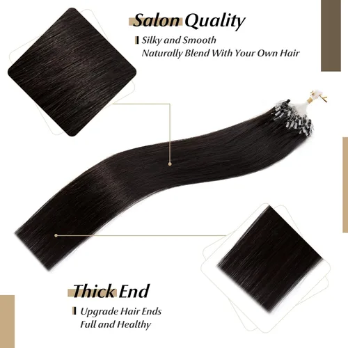 Vista 35 de SEGO Extensiones de cabello humano con micro cuentas, extensiones de cabello humano con micro bucle, lacio, natural, fusión fría, 1.76 oz/paquete