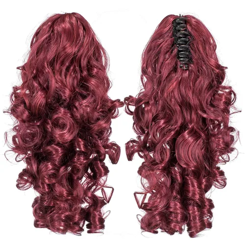 Vista 21 de 12-Pulgadas Extensiones de Cola de Caballo Cortas con Rizos de Tornillo y Pinza de Gancho Extensiones de Cabello Sintético con Cordón Extensiones