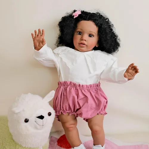 Vista 6 de RXDOLL Muñecas de bebé recién nacidas afroamericanas de 26 pulgadas, niña negra, muñeca realista Reborn de tela, cuerpo de tela, muñecas de bebé