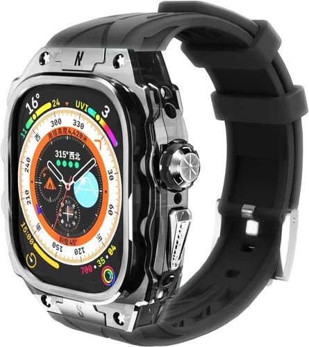 Vista 8 de Estuche de lujo translúcido para Apple Watch Ultra 1/2 de 49 mm, estuche resistente y ligero completamente envuelto con correa, correa de silicona