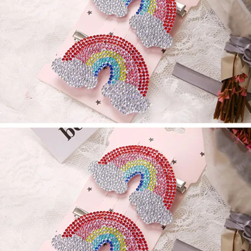 Vista 4 de FRCOLOR Clip de pelo arco iris, 2 unidades, accesorios para el cabello de arco iris para niñas y mujeres, pasadores de pelo lindos sin pasadores