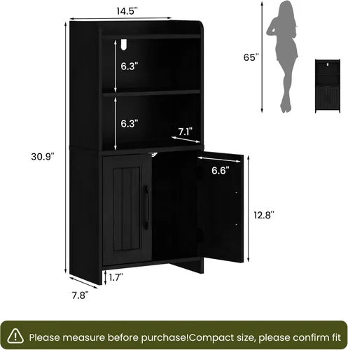 Vista 2 de Gabinete de almacenamiento de baño pequeño con 2 puertas y estante Negro