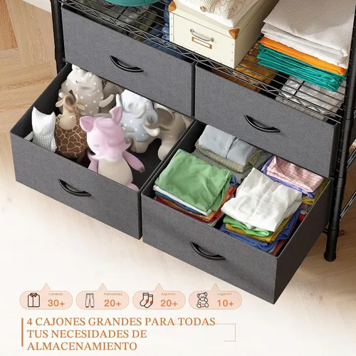 Vista 2 de Raybee - Perchero portátil resistente para dormitorio, dormitorio, 4 cajones Large Capacity, Tool-Free Assembly, Multi-Function, Freestanding
