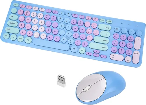 Vista 14 de Combo de teclado y mouse inalámbricos, teclado retro de máquina de escribir con teclas redondas, teclado inalámbrico USB de 2.4 GHz lindo
