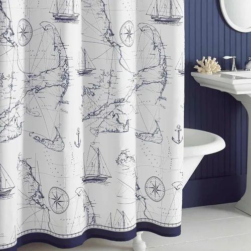Vista 9 de Juego de 3 cortinas de cocina de tela de poliéster estampada azul aviación océano moderno impermeable blanco, cenefa de 42" de ancho x 12" de largo