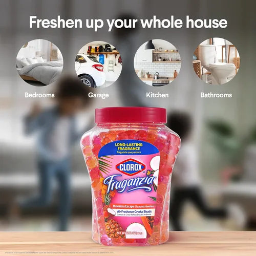 Vista 5 de Clorox Fraganzia Crystal Beads Ambientador con aroma hawaiano de escape, desodorante de habitación de larga duración, cuentas de gel eliminador