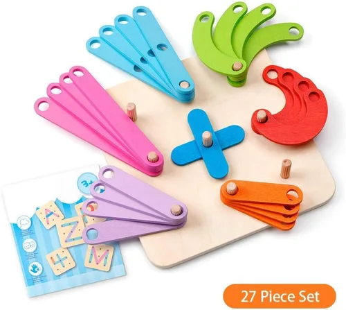 Vista 4 de Coogam Rompecabezas de madera con números y letras de construcción, bloques de apilamiento educativo, juego de juguetes con forma clasificadora