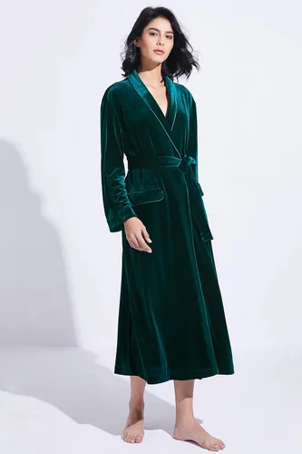 Vista 3 de PRODESIGN Bata larga de terciopelo para mujer, bata de baño suave y cálida con cuello de chal, camisón suelto