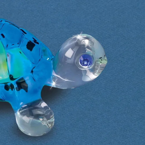 Vista 3 de Glass Baron Figura de cristal de tortuga azul brillante, soplada a mano y esculpida con detalles de cristal austriaco, adorno coleccionable