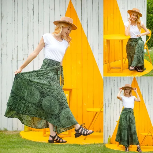 Vista 4 de Falda hippie, vestido bohemio bohemio gitano, maxi faldas largas para mujer, vestido de playa midi de verano