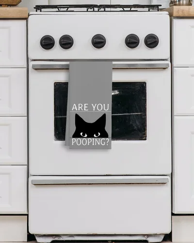 Vista 3 de QIYUHOY Toallas de cocina y paños de cocina de gato negro, regalos divertidos con temática de gatos, toallas de mano, 24 x 16 pulgadas (gris)