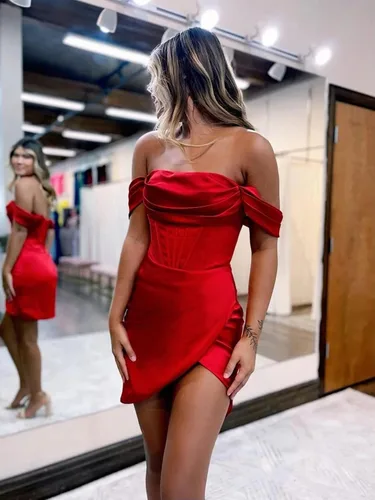 Vista 4 de Vestidos cortos de regreso a casa para adolescentes 2023, vestido corto de graduación, vestido HOCO ajustado, mini vestidos de fiesta de cóctel