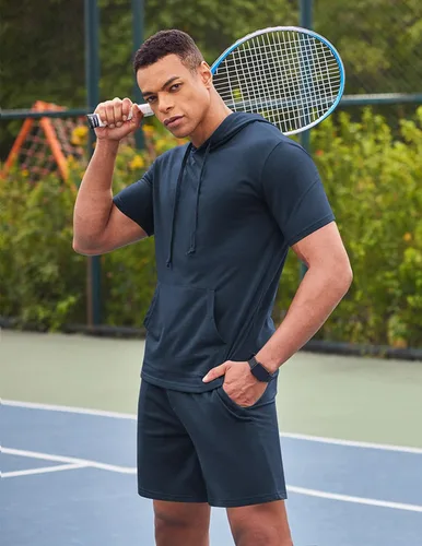Vista 2 de COOFANDY Conjunto deportivo de 2 piezas con capucha para hombre, manga corta, casual, deportivo, con capucha y pantalones cortos