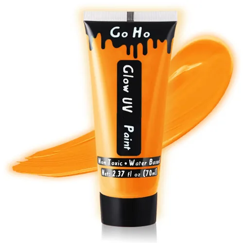 Vista 10 de Go Ho Pintura corporal azul neón lavable (2.37 onzas, 2.4 fl oz), pintura facial neón con luz negra UV, pintura facial azul fluorescente a base