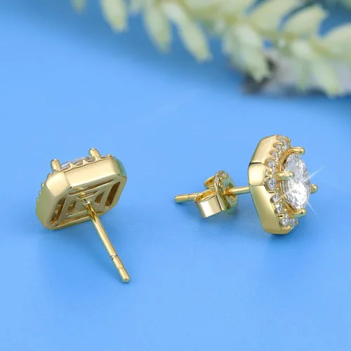 Vista 6 de RINEY&KY Aretes de moissanita Aretes de diamante de laboratorio para mujeres y hombres, aretes de moissanita, aretes de moissanita chapados en oro
