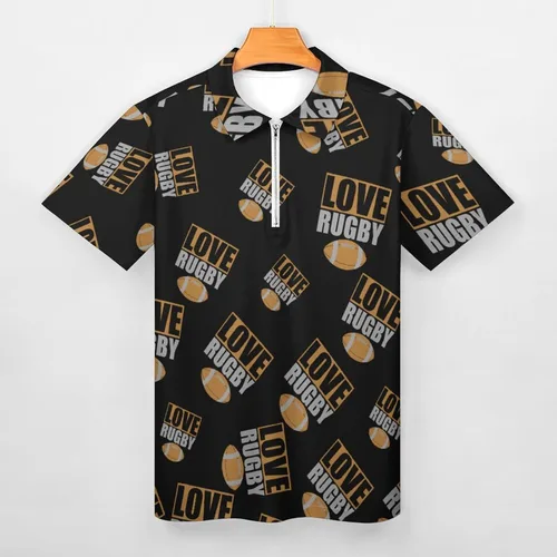Vista 3 de Love Rugby Football Men's Polo Shirts Casual Short Sleeve Golf Polo Shirts Zippered Polo T Shirts Tops