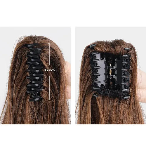 Vista 5 de Extensiones de cabello castaño para mujer, pinza de extensiones de cola de caballo, postizo rizado de 16 pulgadas, extensiones de cola de caballo