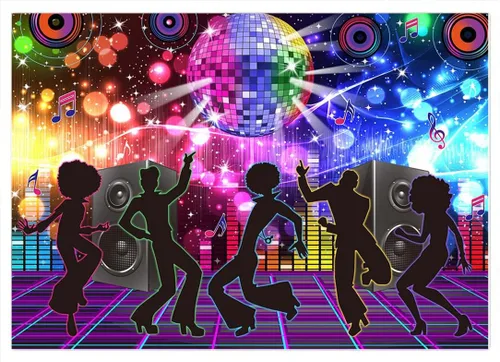 Vista 7 de Avezano Fondo retro de fiesta de discoteca con temática de los años 70, decoraciones de fondo de fiesta de boogie de los años 70, telón de fondo