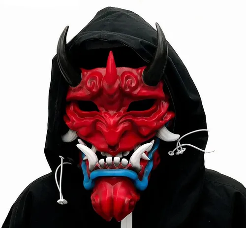 Vista 2 de AUSUKY Máscara de Prajna japonesa Hannya NOH Kabuki Devil Demon Oni Samurai Halloween Cosplay Máscaras rojo