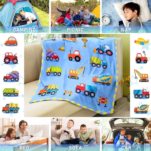 Vista 6 de BOOPBEEP Manta de construcción para niños y niñas, manta ligera para bebés, niños, linda manta suave y pequeña para automóvil, cómoda manta