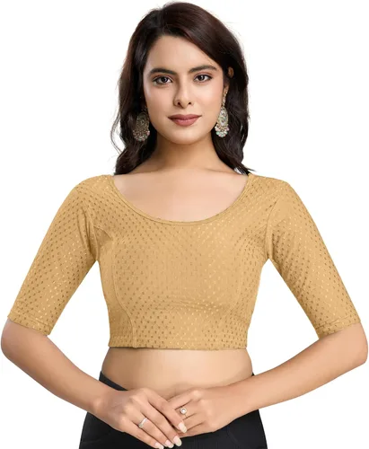Vista 13 de TRENDMALLS Blusa de sari de algodón puro para mujer, elástica, confeccionada, con mangas hasta el codo, lista para usar