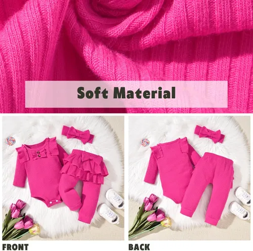 Vista 3 de Aalizzwell Conjunto de mameluco acanalado para bebés y niñas prematuros, para otoño e invierno